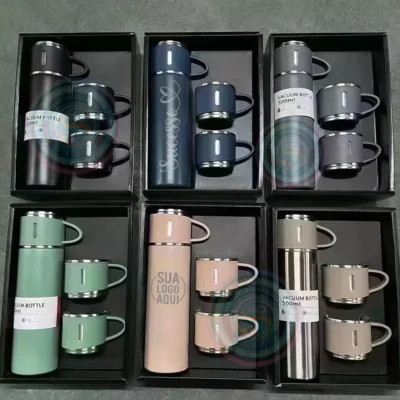Kit Garrafa Térmica com 3 Xícaras Personalizada com Gravação a Laser