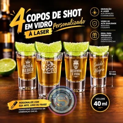 Kit com 4 Copos de Shot em Vidro 40ml | Serra Negra