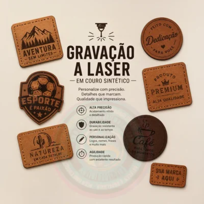 Tag de Couro Sintético 4×1,5cm PU Personalizada com Gravação a Laser